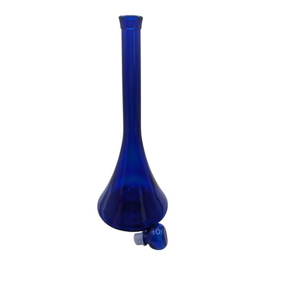 Cobalt Blue Mid Century Glass Decanter /Genie Bottle With Plastic Tip Stopper 15 - Picture 3 of 9